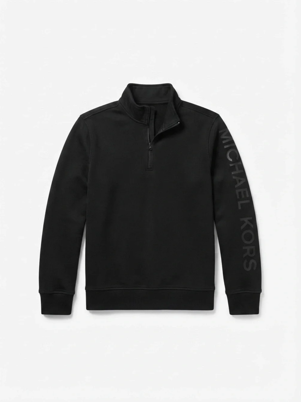 Michael Kors Men's Black 1/4 Zip Pullover Sweatshirt Logo Sleeve Size M Basic